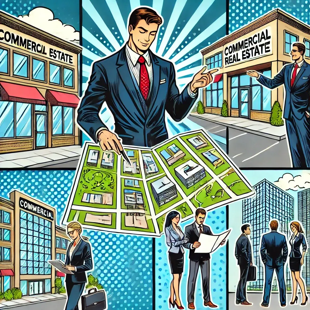 A man in a suit and tie is pointing at a map of a city.