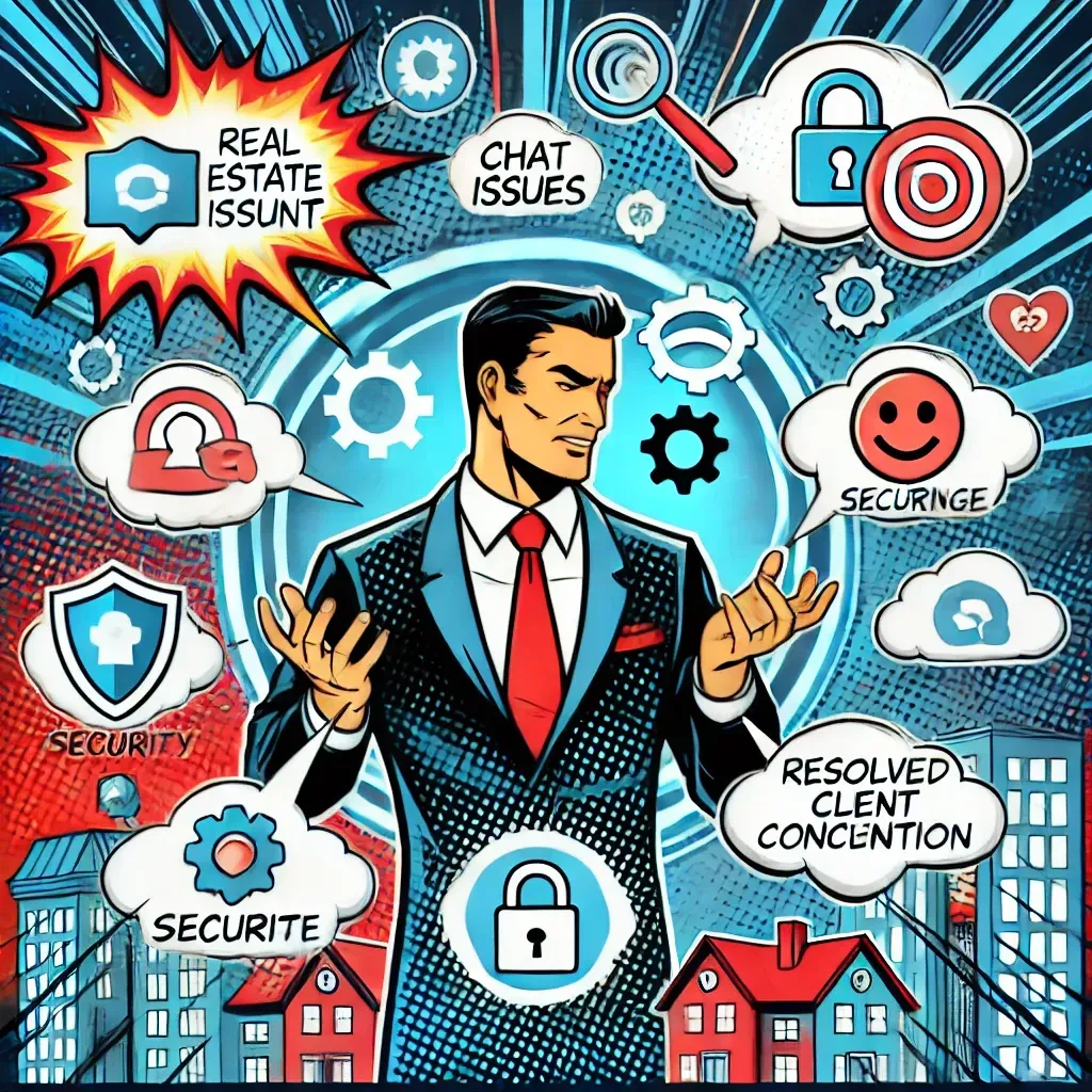 A man in a suit and tie is surrounded by speech bubbles and icons.