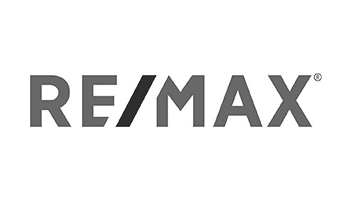 a black and white logo for re / max on a white background .