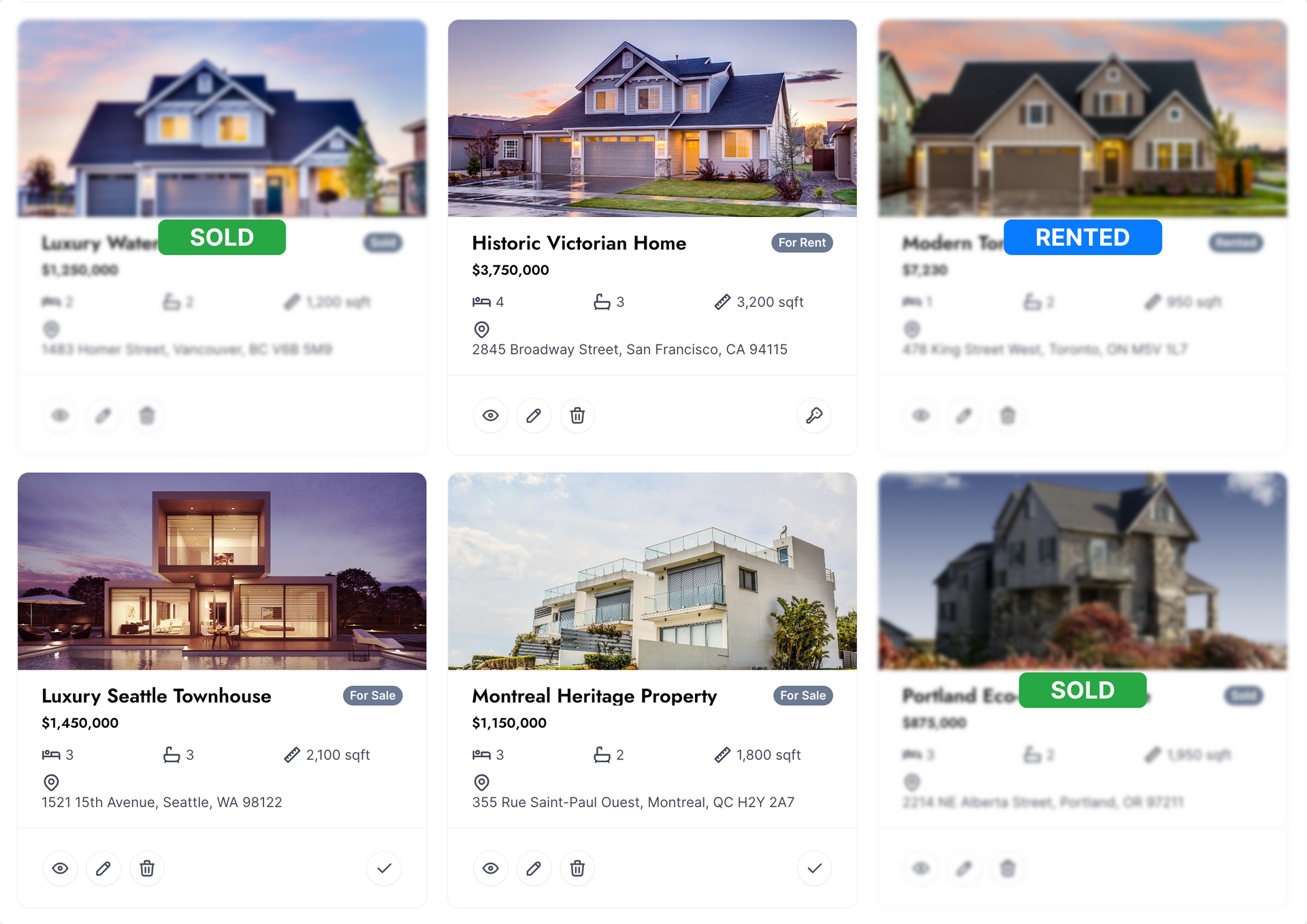 A collage of pictures of houses for sale on a website.