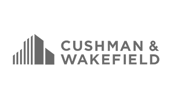 the logo for cushman & wakefield is a gray logo with a building on it .