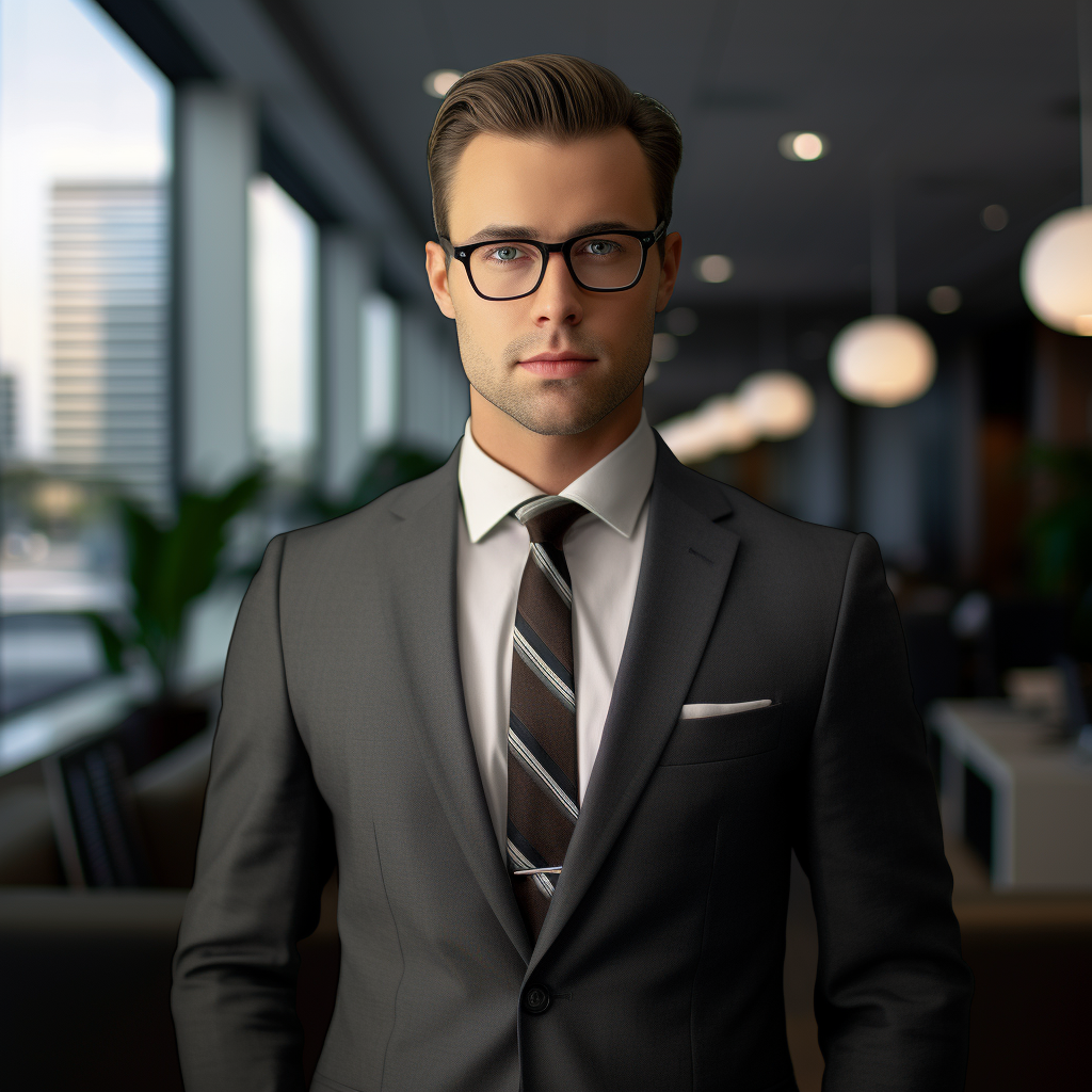 a man in a suit and tie is wearing glasses