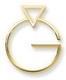 A gold letter g with a triangle in the middle on a white background.