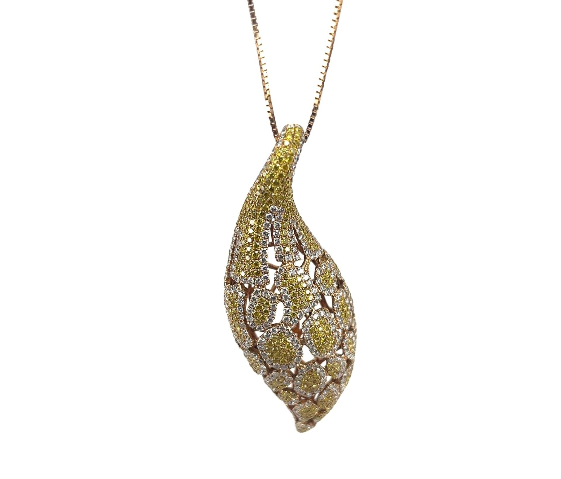 A necklace with a pendant in the shape of a leaf