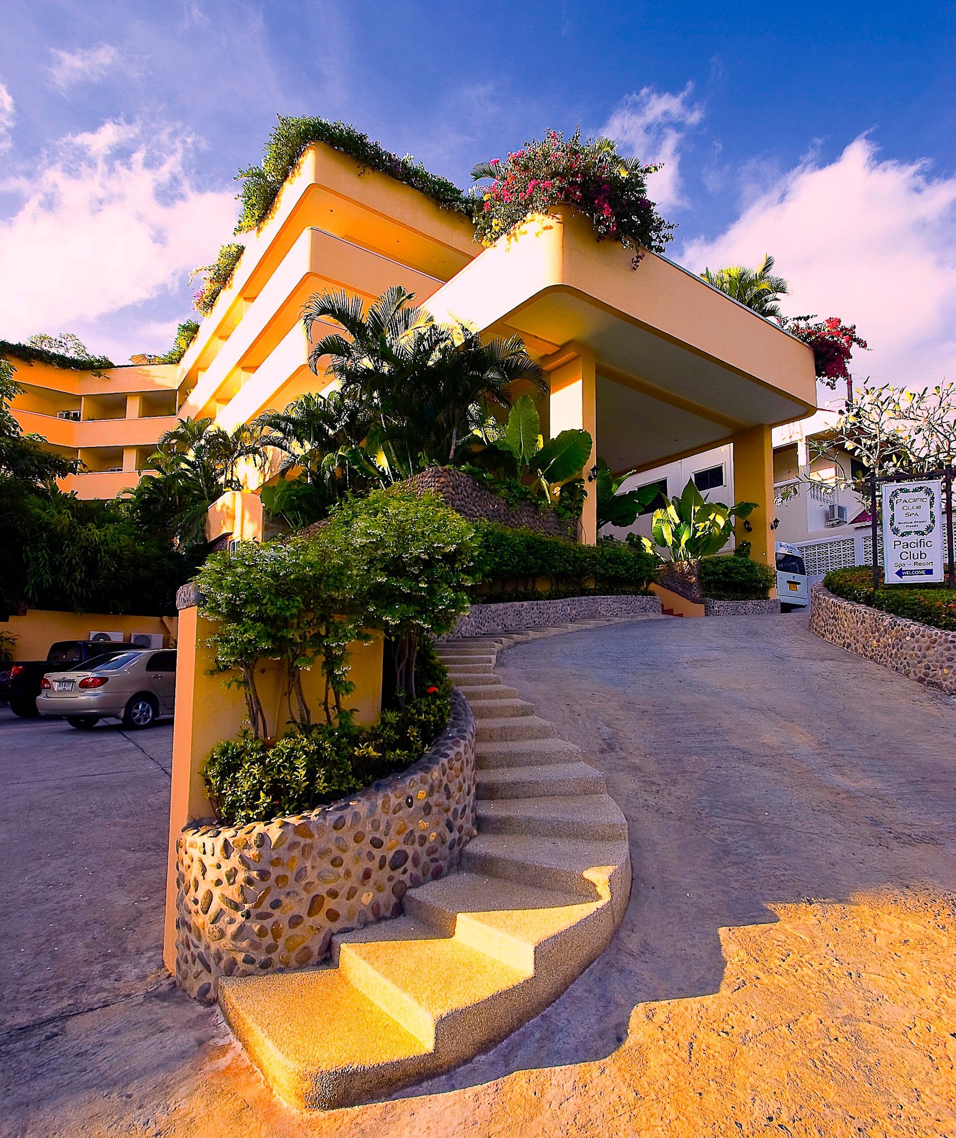 A large building with stairs leading up to it
