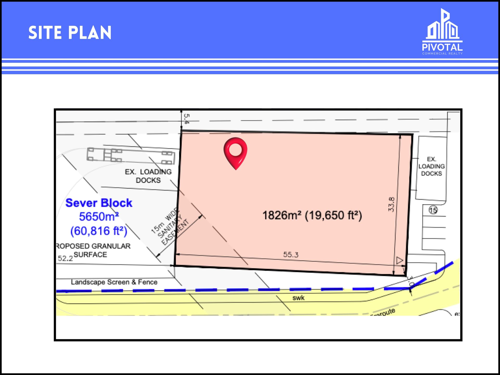 Site plan showing two property plots with area measurements, including a highlighted 1,826m² section marked with a pin.