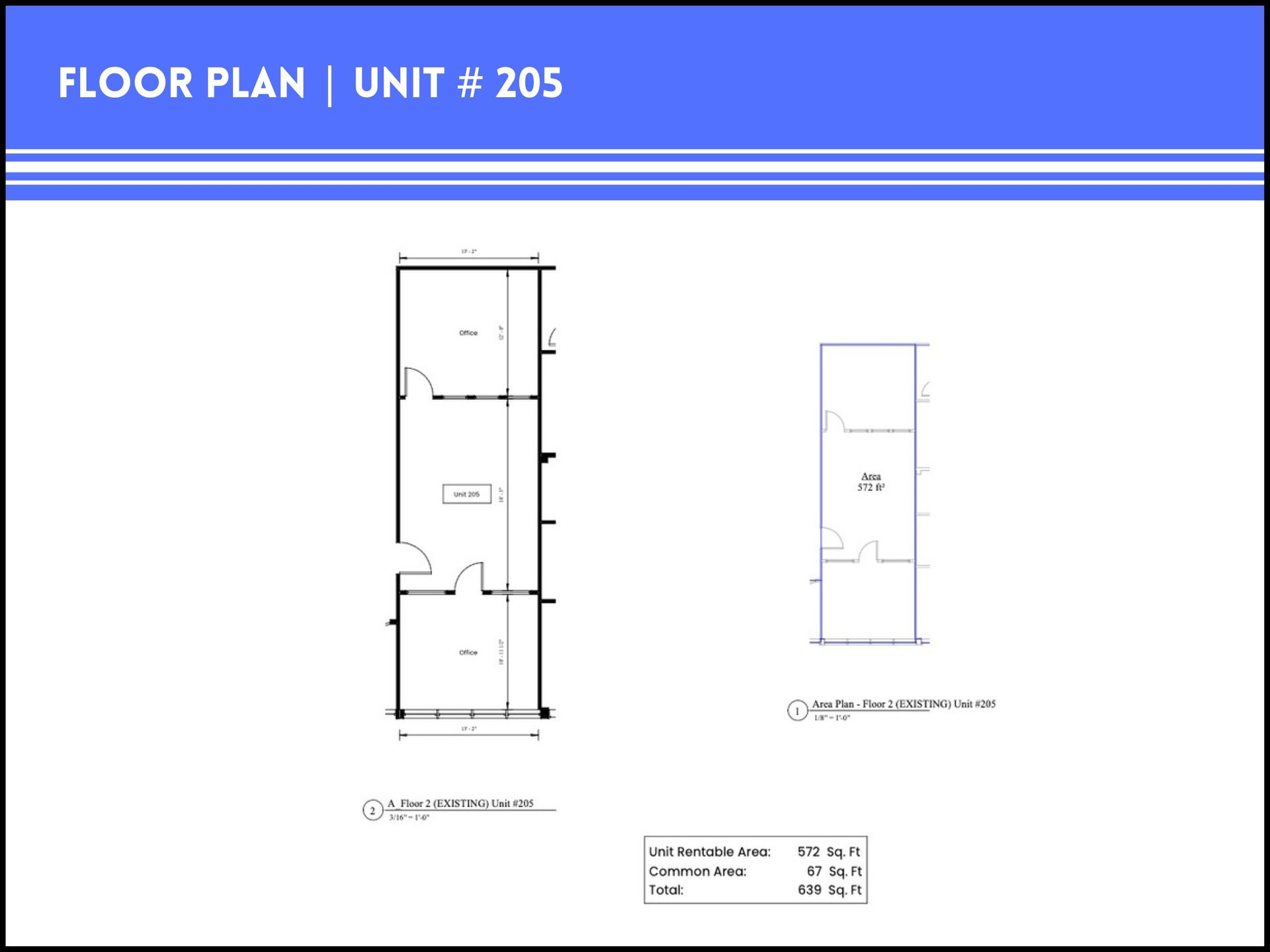 Floor plan for Unit #205, showing room layouts with a total area of 746 sq. ft.