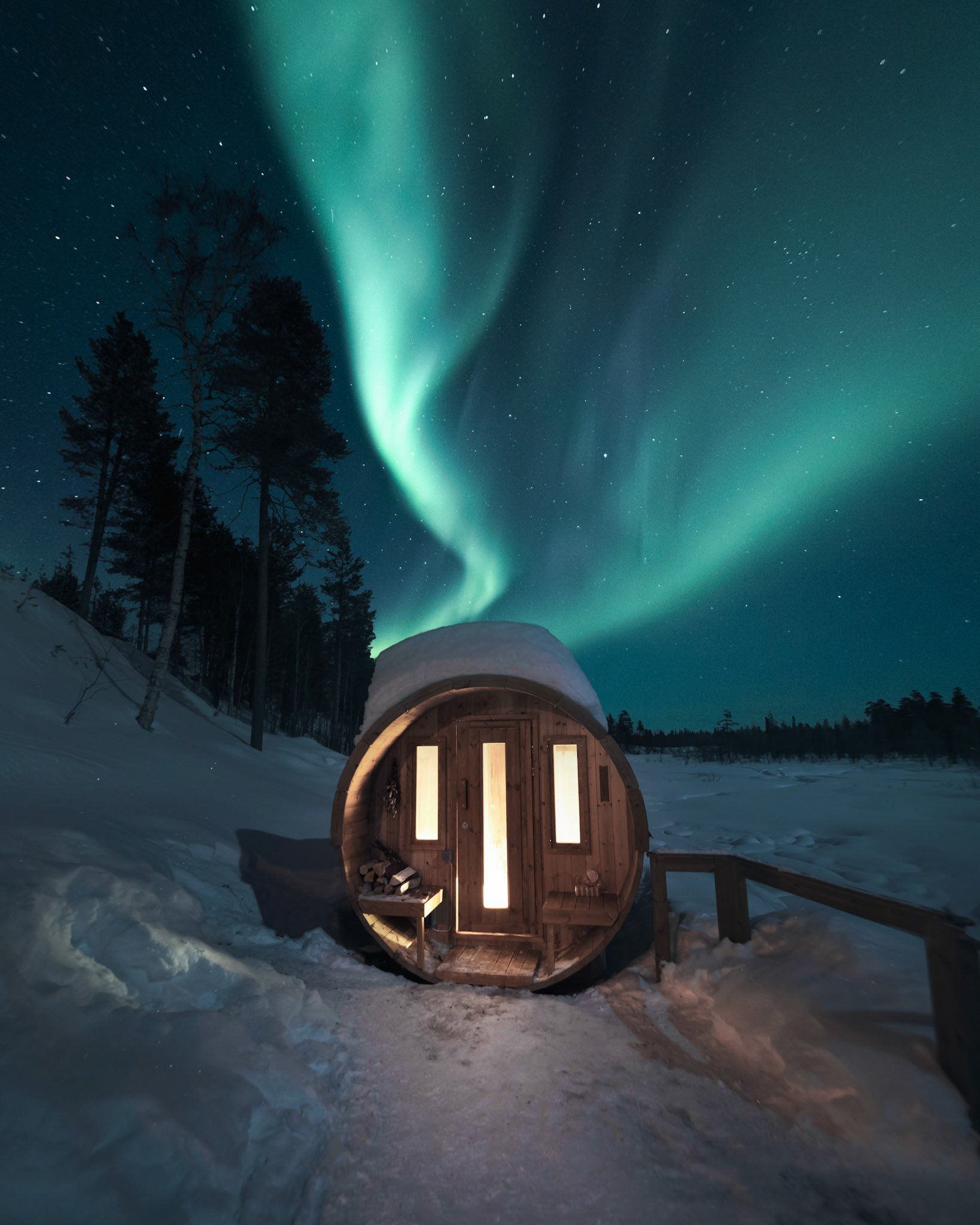 Sauna in Lapland onder het Noorderlicht