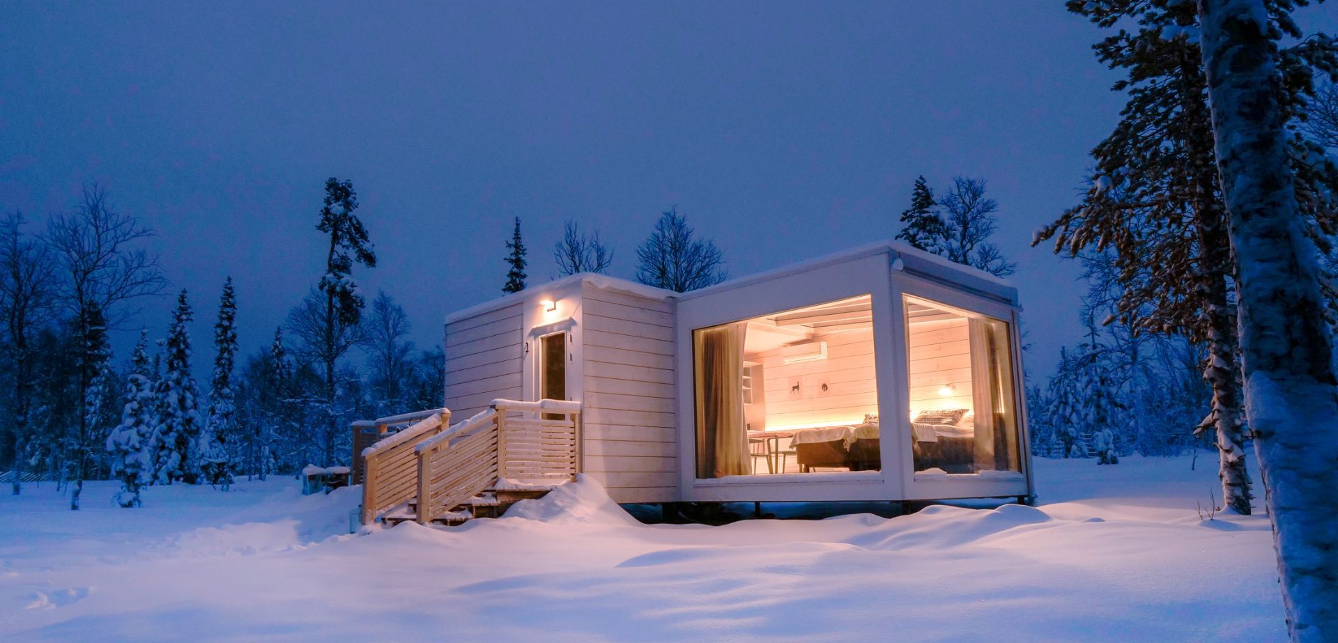 sky view cabin in de winter buiten
