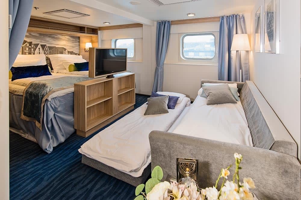 bedden in cabin Q4 op de MS Nordkapp