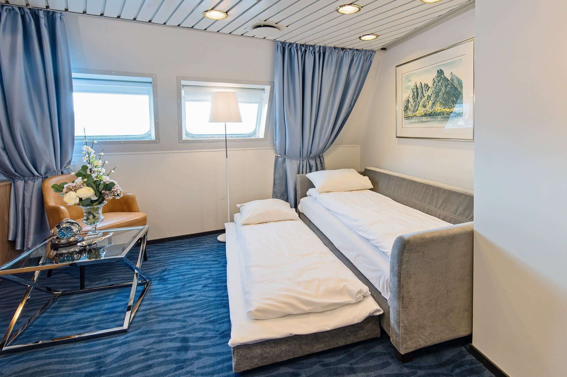 bedden op Cabin M4 op de MS Nordnorge