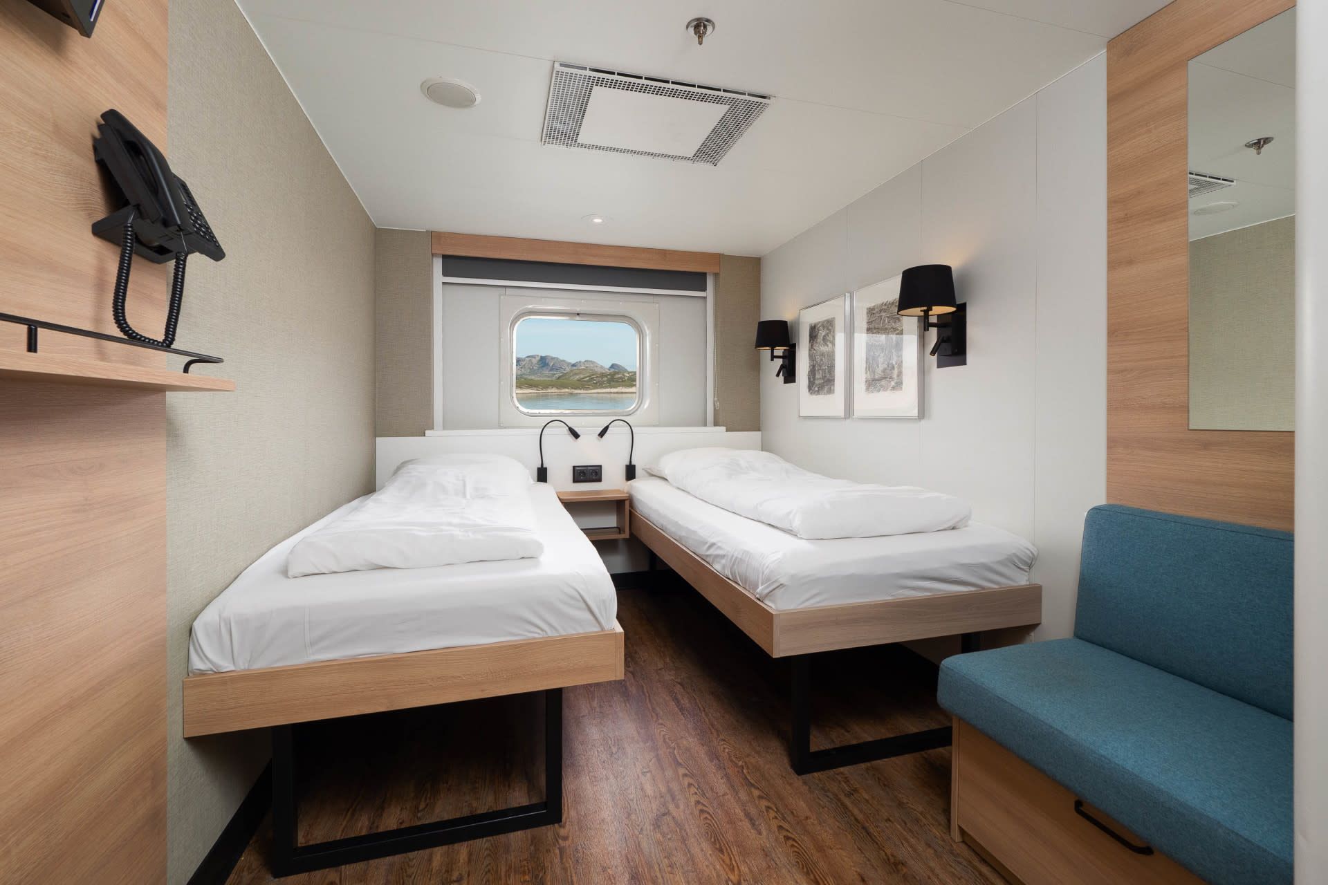 Bedden van cabin O2 op de MS Polarlys