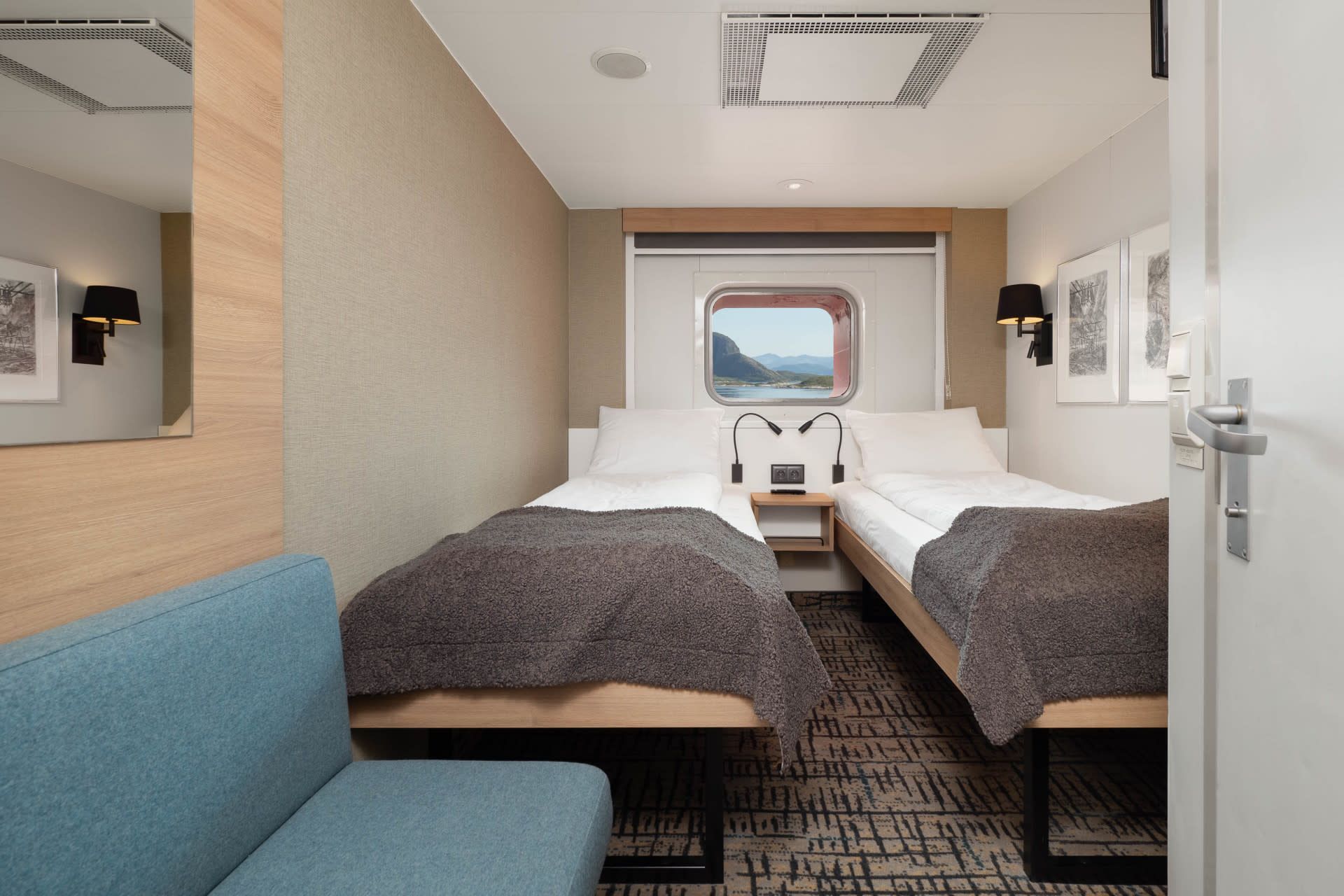 Bedden van cabin N2 op de MS Polarlys