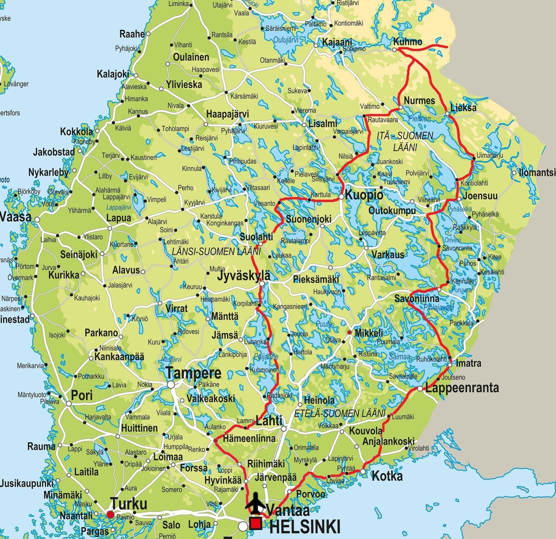 Een kaart van Finland toont de locatie van Helsinki