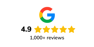 Google logo with a 4.9 rating and five gold stars, indicating over 1,000 reviews.
