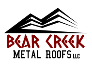 Logo for Bear Creek Metal Roofs LLC featuring stylized mountain range over text.