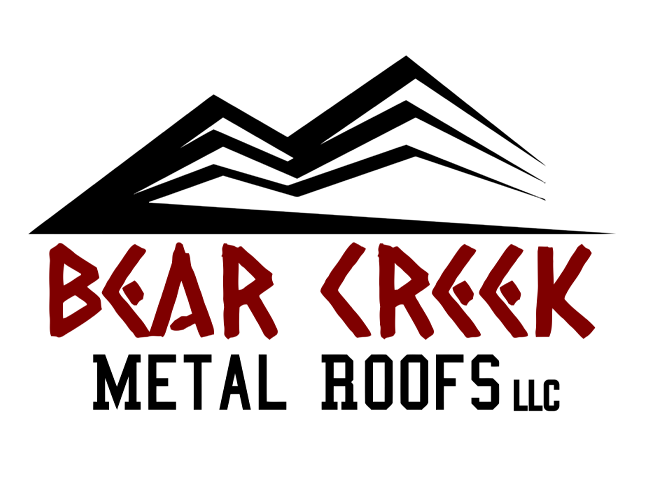 Logo for Bear Creek Metal Roofs LLC featuring stylized mountain range over text.