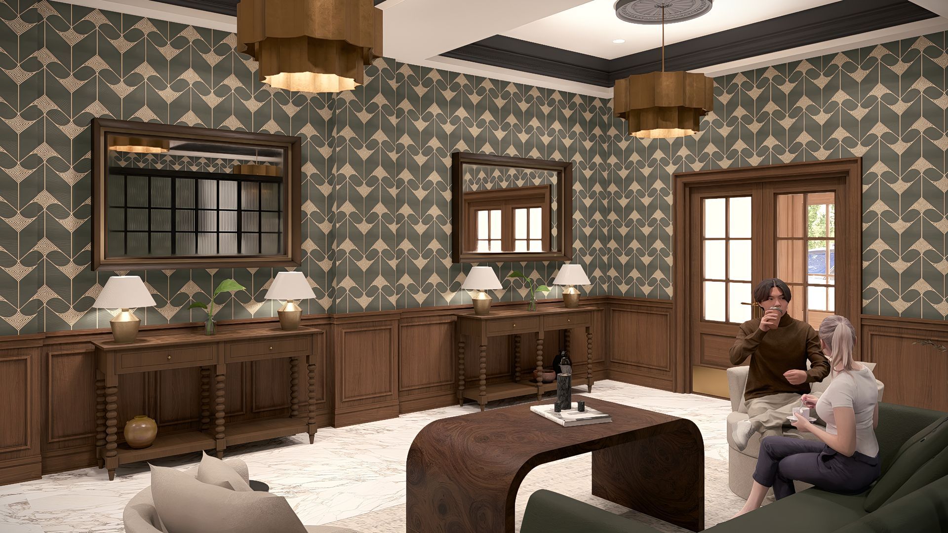 Stylish apartment community lobby and leasing office designed for resident convenience