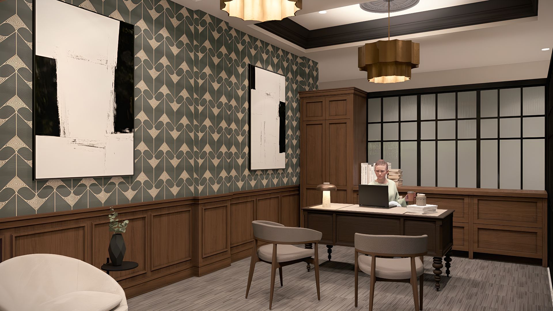 Onsite apartment leasing office featuring a welcoming lobby and professional workspaces