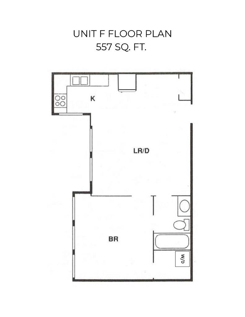 Floor plan of an apartment: kitchen, living area, bedroom, and bathroom layout.