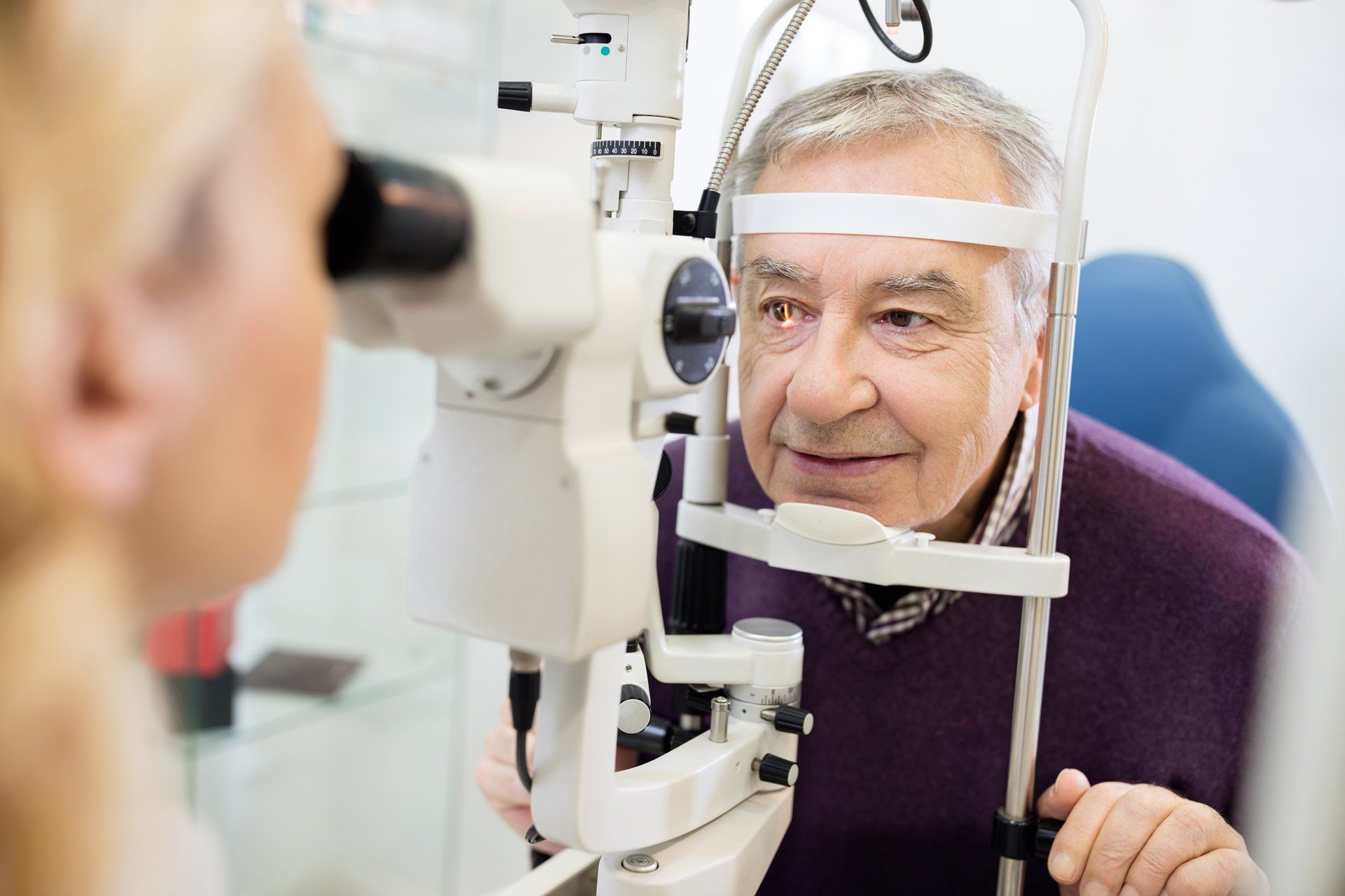 An Old Man Having His Eye Checkup — Clarksville, TN — Calvert Ophthalmology Center