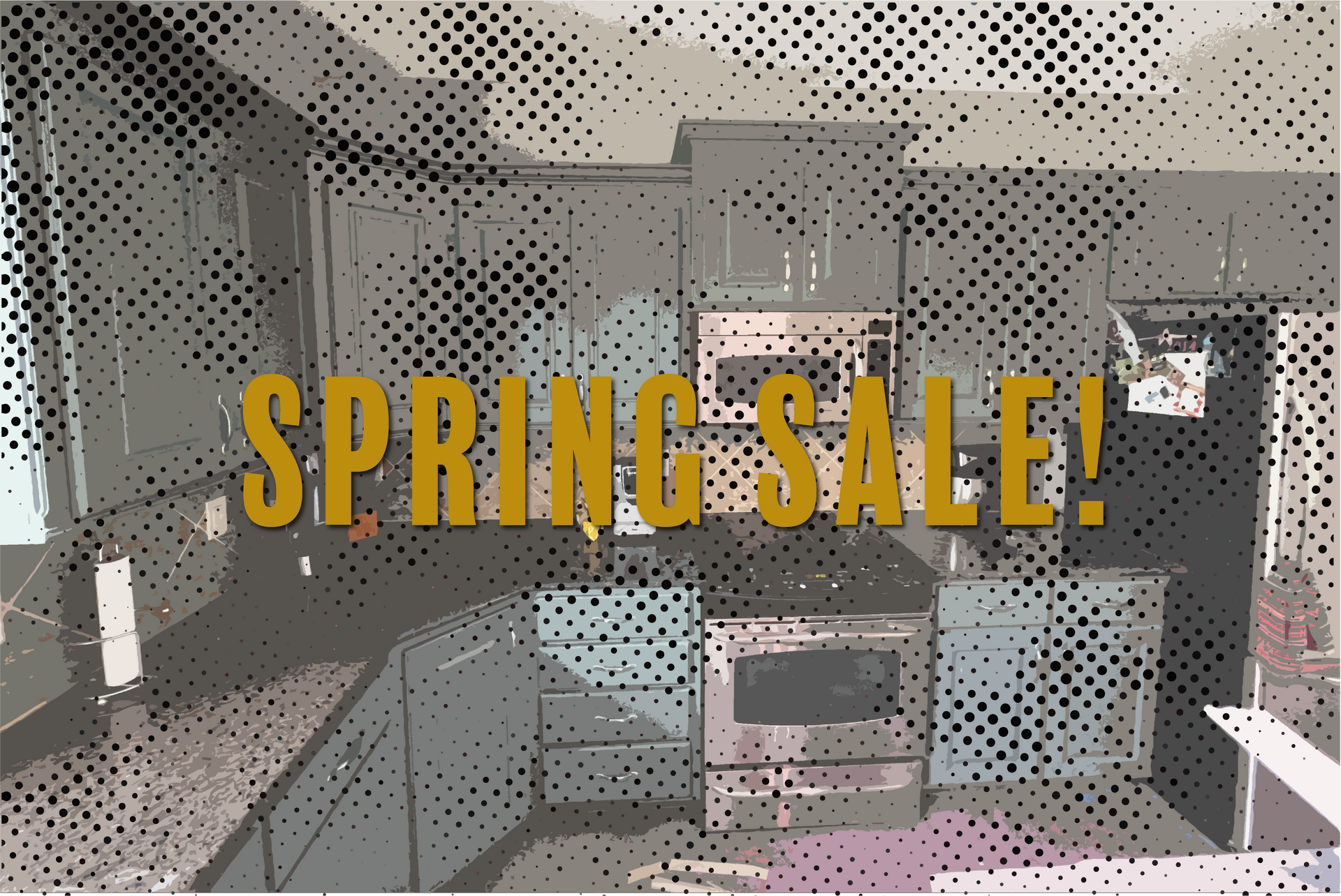 A pixelated image of a kitchen with stainless steel appliances