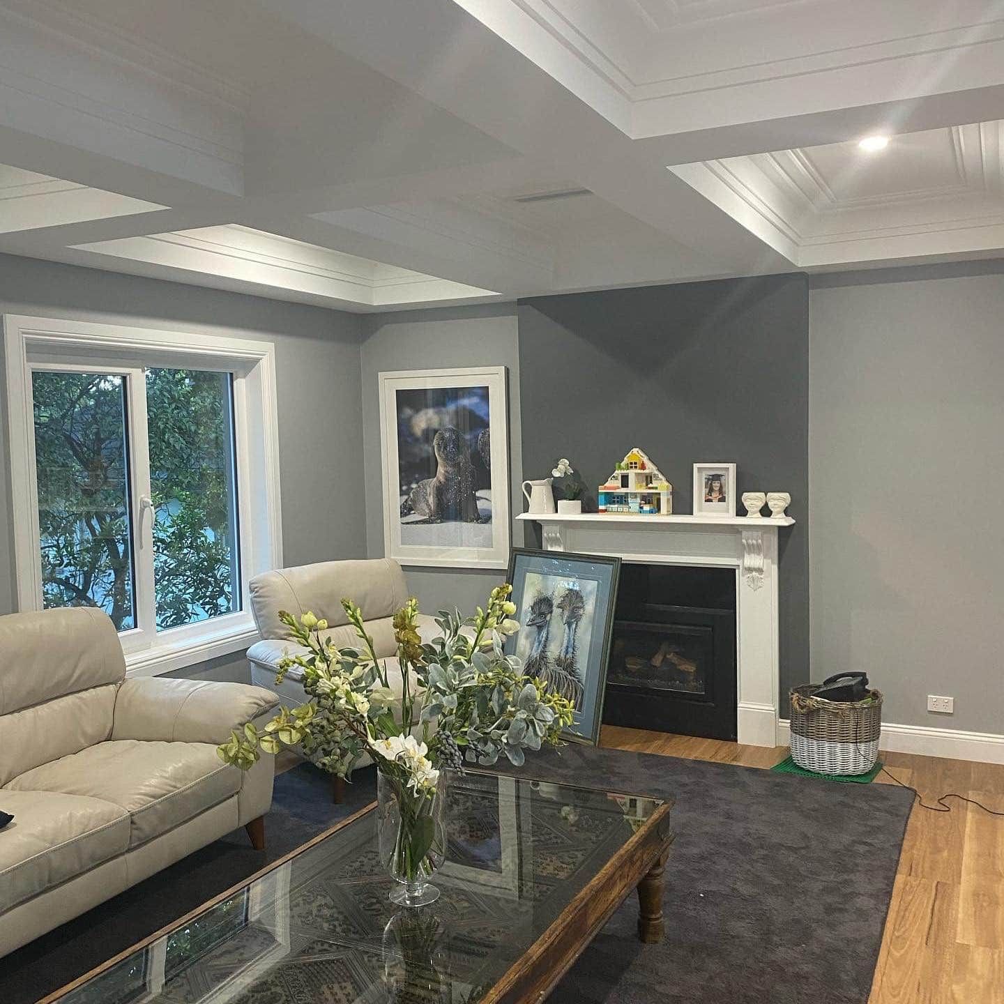 Cozy Living Room With Gray Walls, Fireplace — S D Maintenance In Point Clare, NSW