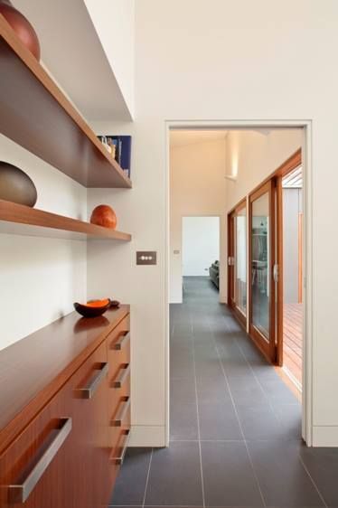 Wooden Shelving and Cabinet in a Modern Entryway — S D Maintenance In Avoca, NSW