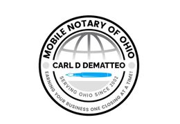 Ohio Mobile Notary logo: Scales of justice above two facing silhouettes inside a diamond. Text reads 