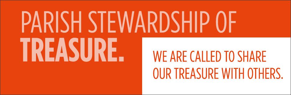 Parish Stewardship of Treasure Banner in purple and white. A secondary caption reads