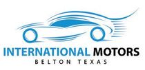 Logo for International Motors in Belton, Texas, features a blue car outline and text.