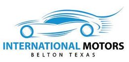 Logo for International Motors in Belton, Texas, features a blue car outline and text.