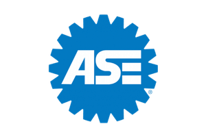 The blue ASE logo featuring the letters 