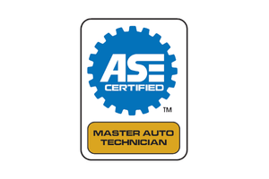 Blue ASE Certified Master Auto Technician logo on a white background.