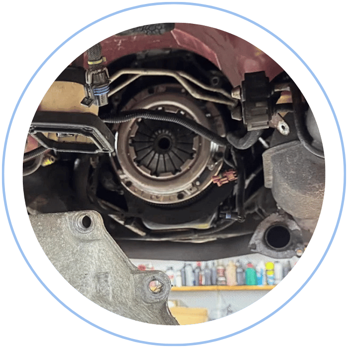 Clutch repair with transmission components exposed