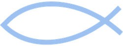 A light blue Christian ichthys (fish) symbol, consisting of two intersecting arcs.