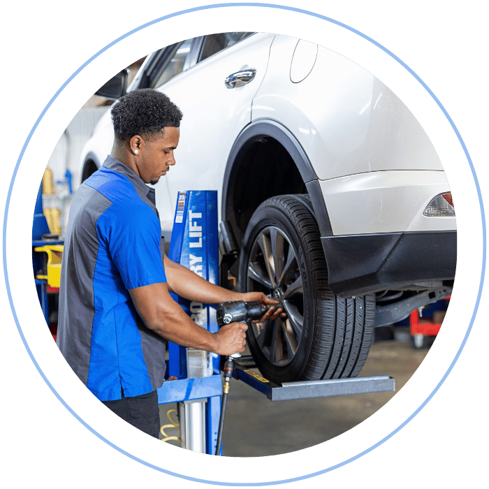 Tire service and wheel installation using impact tool