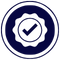 A dark blue warranty icon inside a circle.