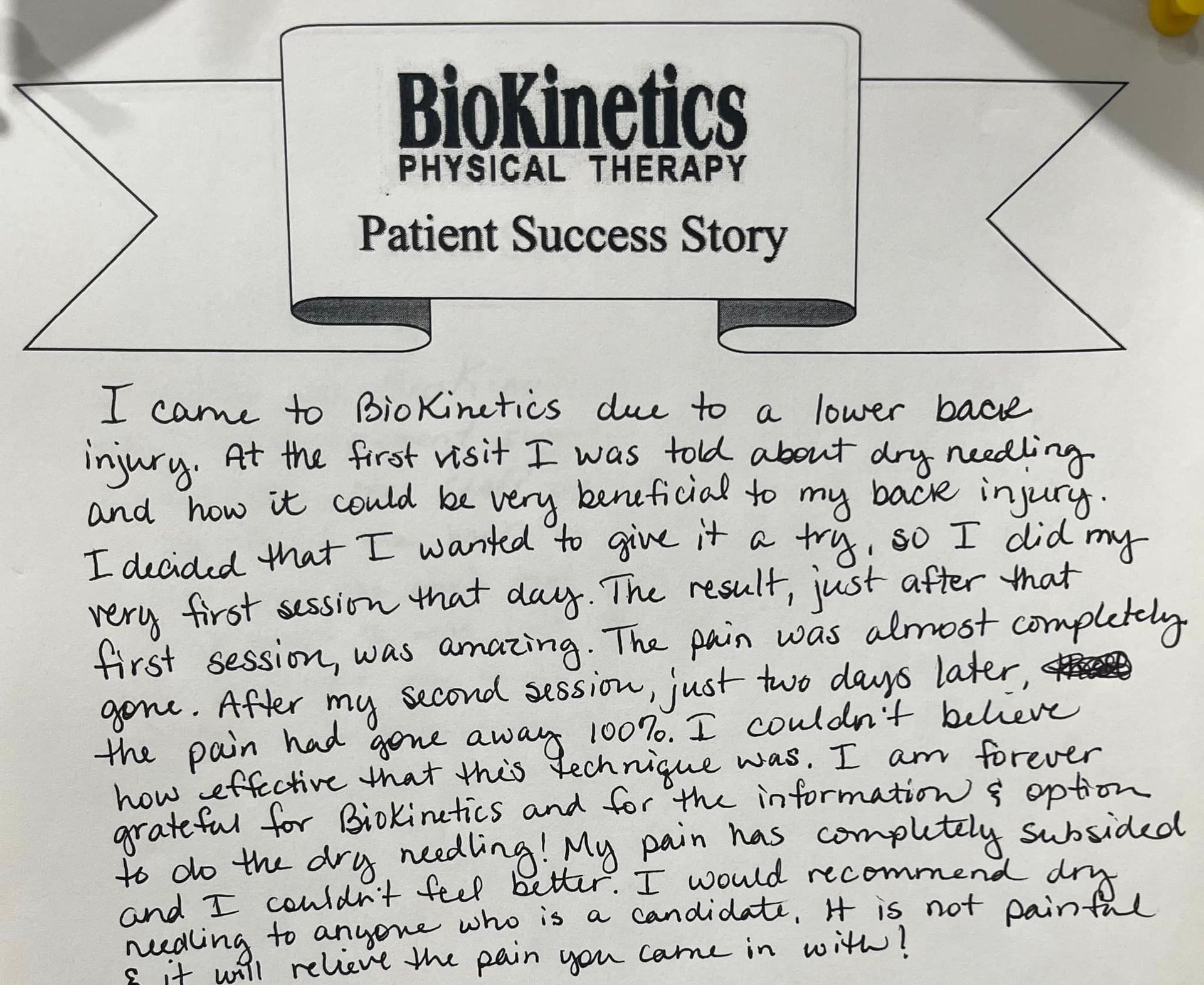 A biokinetics physical therapy patient success story