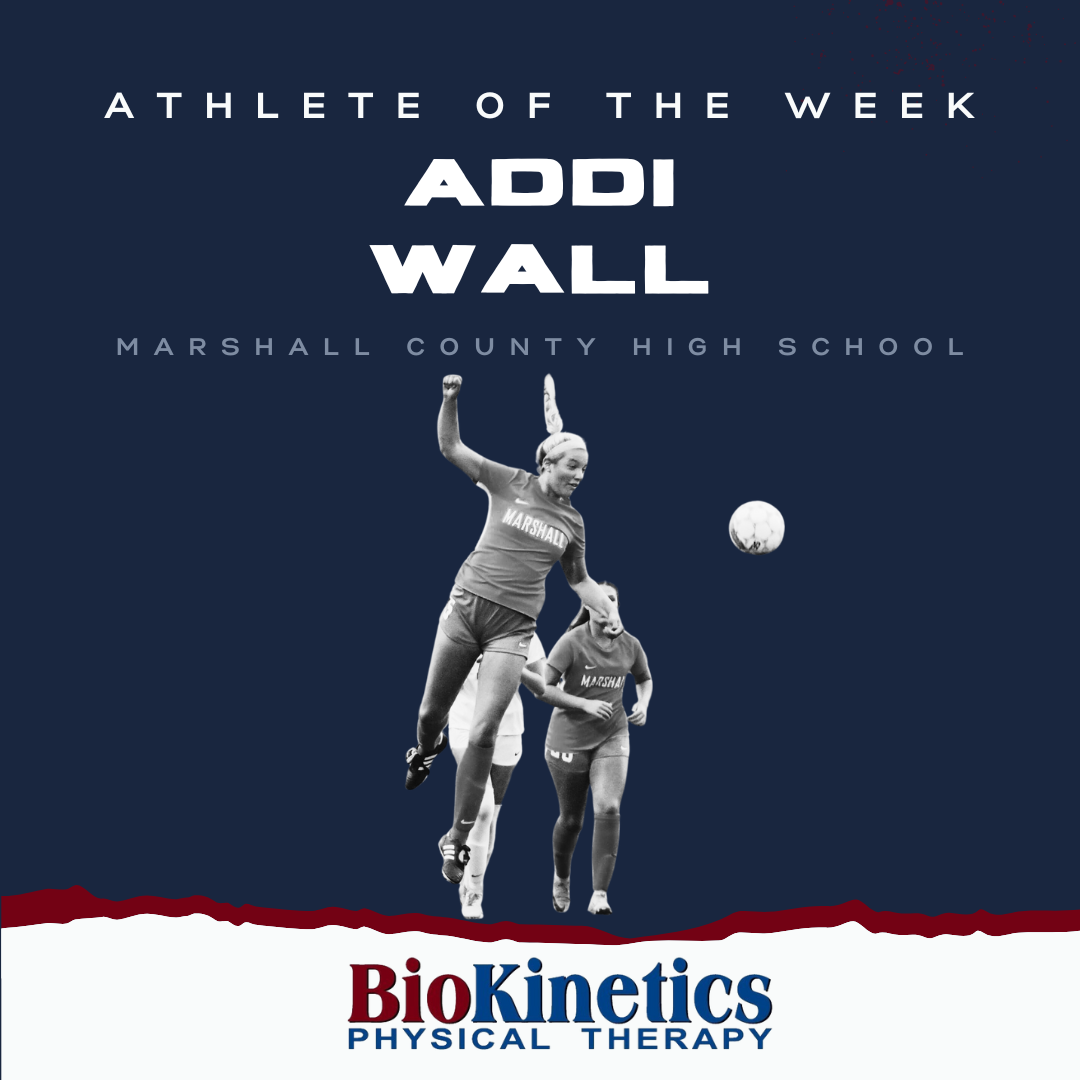 Our female AOW is Addi Wall from Marshall County High School. She had 4 goals and 1 assist in the wins over Ballard and Mercy Academy.
