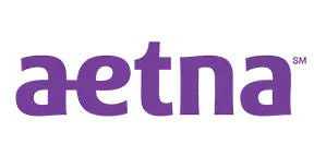 Aetna logo in purple, on white background. The