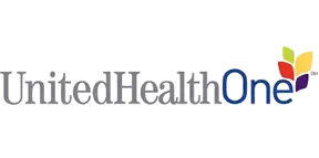 UnitedHealthOne logo: text with a cluster of colorful leaves on the right.