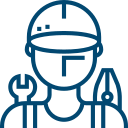 Mechanic wearing a hard hat, holding a wrench and pliers.