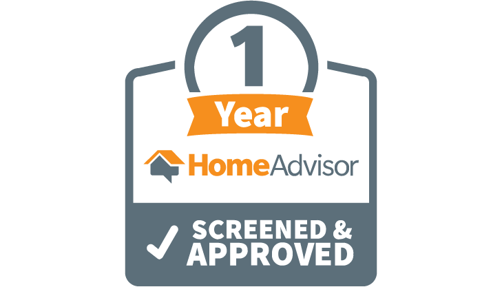 A 1 year home advisor screened and approved logo on a white background.