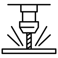 A line drawing of a wood lathe machine used for shaping wood.