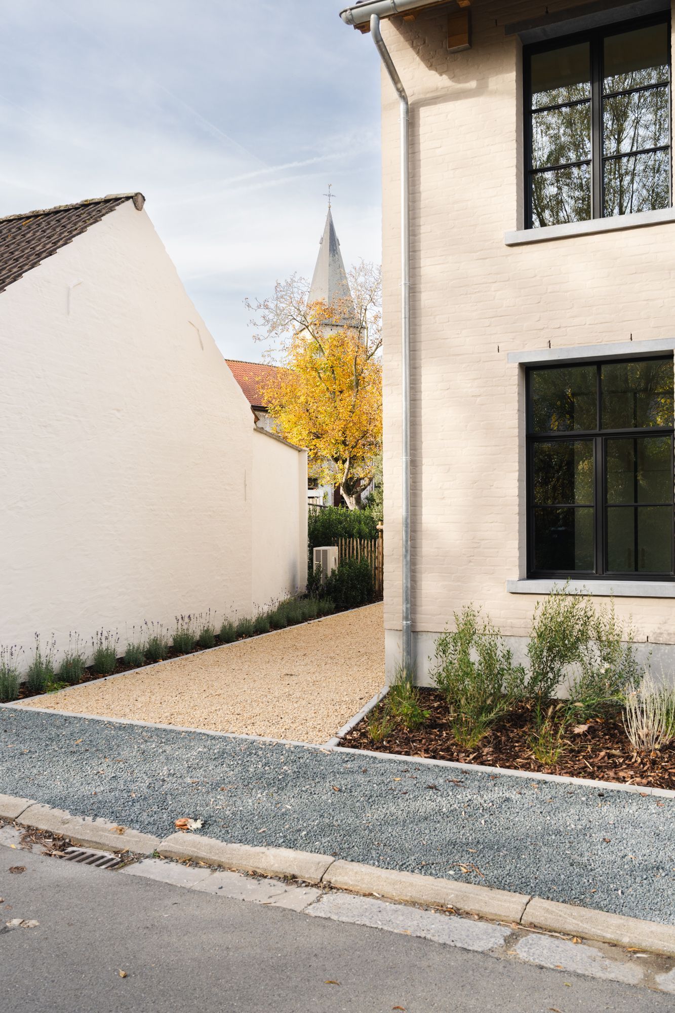 An artist 's impression of a white house with a brown roof.