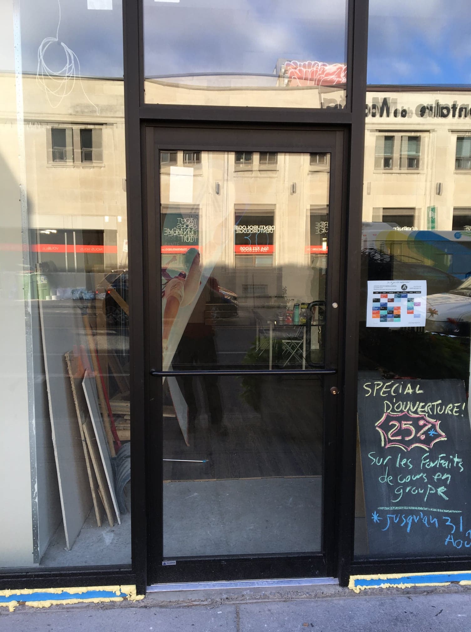 A glass door with a sign on it that says special delivery