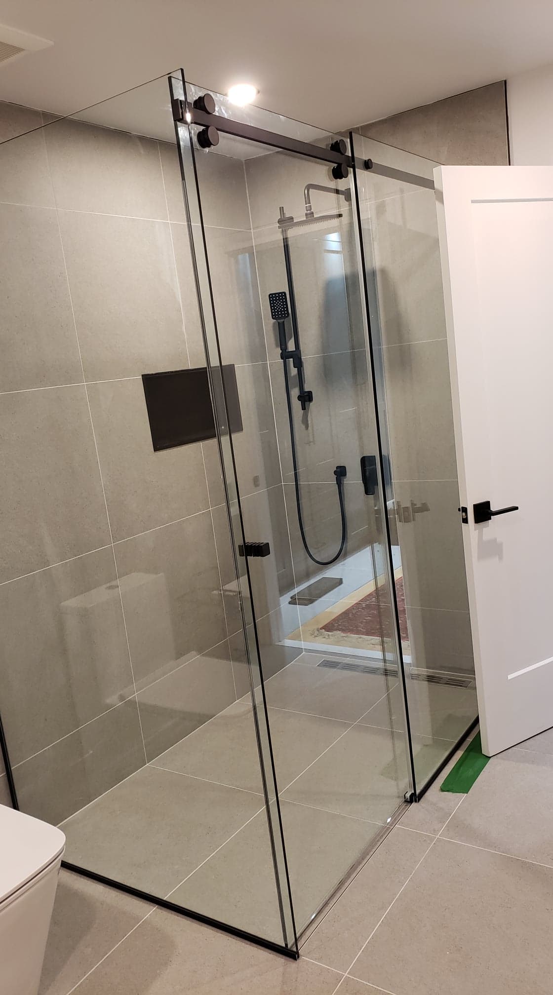 Une salle de bain avec douche à l'italienne et un WC.