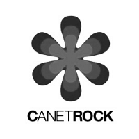 Un logotipo en blanco y negro para una empresa llamada Canerock.