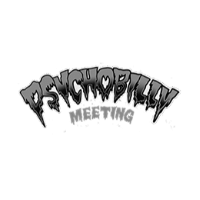 Un logotipo en blanco y negro para la reunión de psychobilly sobre un fondo blanco.